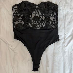 Tobi Sheer Lace Black Bodysuit